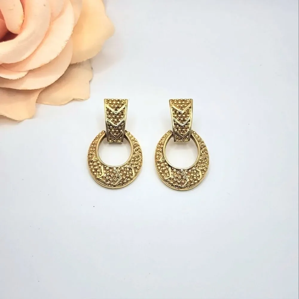 Vintage Gold Trifari dangle hoop earrings
